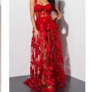 Red Lace Floral Dress